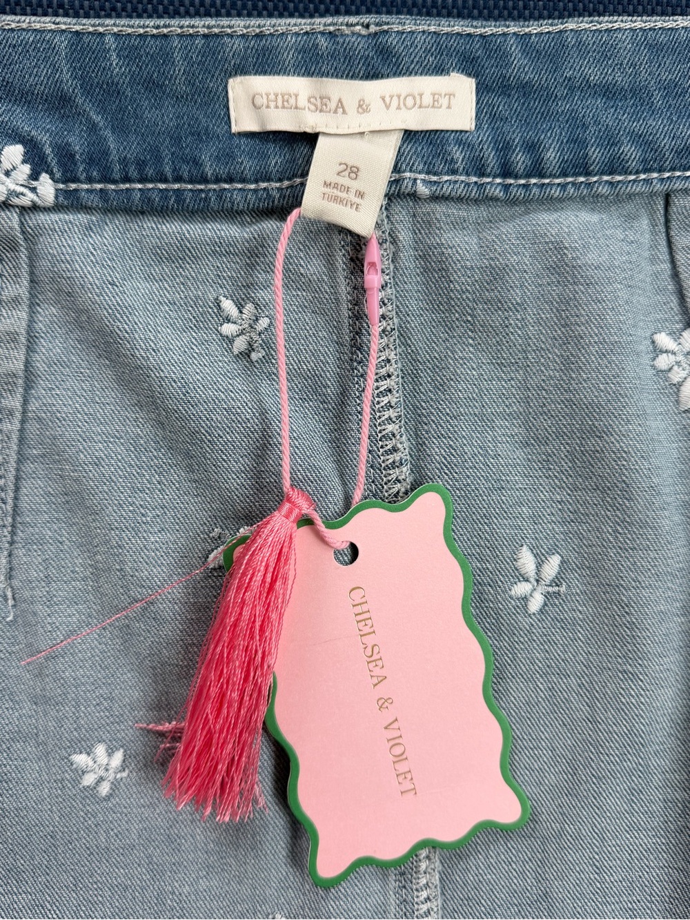 Chelsea & Violet Embroidered Denim Mini Skirt NWT Size 28 - Picture 12 of 14